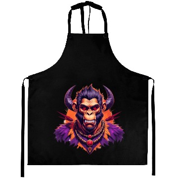 Discover Tribal Monkey Warrior Mascot Illustration on White Aprons