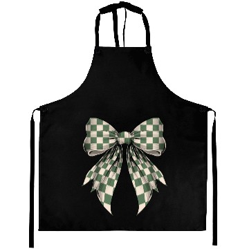 Discover Coquette Bow Green Cream Classic Checkered Pattern Aprons