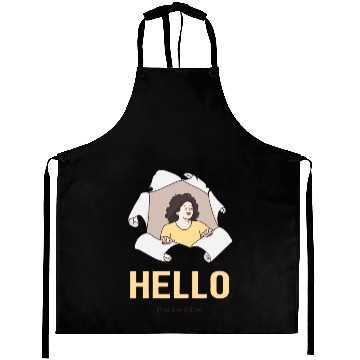 Discover Hello Quote with Peeking Character – Fun Greeting Aprons
