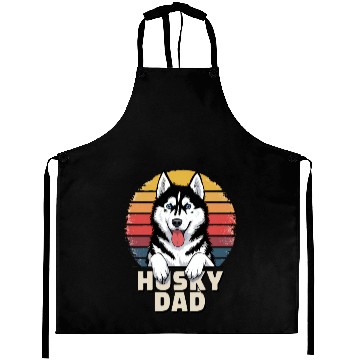 Discover Husky Dad Retro Rainbow Design Aprons