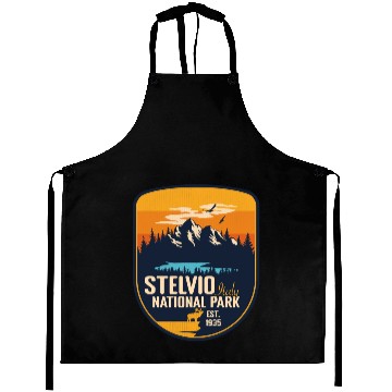 Discover Stelvio National Park Italy Vintage Sunset Camping Aprons