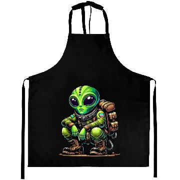 Discover Funny cartoon Chill Alien in Space Suit Aprons