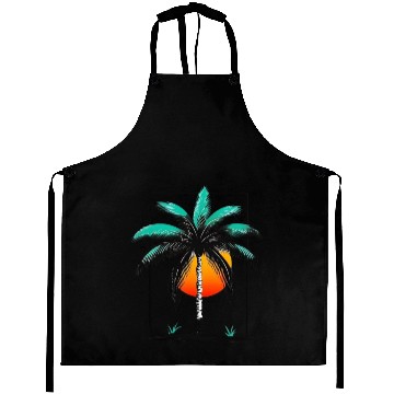 Discover Grayscale Line Drawing Of A Central palm tree Aprons