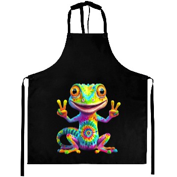 Discover Peace, Love & Lizards – Tie-Dye Gecko Vibes Aprons