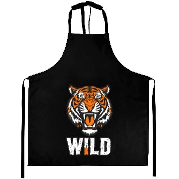 Discover a tiger mid-roar face split in half Aprons