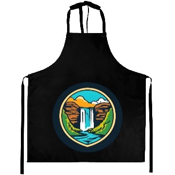 Discover Framed Circular Waterfall Landscape - Bold Nature Aprons