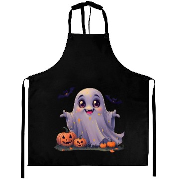Discover Adorable Rounded Ghost Cartoon Aprons.