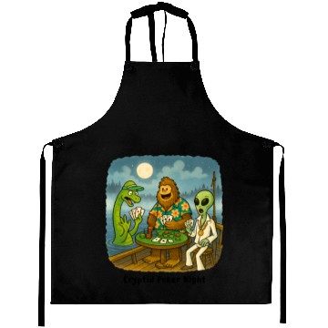 Discover Bigfoot, Nessie and an Alien Play Poker - Cryptid Aprons