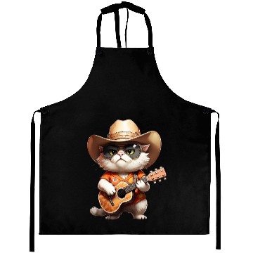 Discover Orange Cowboy Cat with Guitar Aprons