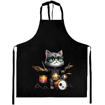 Discover Gray Cat with Neon Drums Aprons