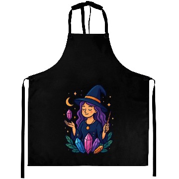 Discover Mystical Crystal Witch Illustration Aprons