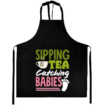 Discover Midwife Sipping Tea Catching Babies Aprons