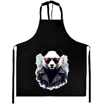 Discover Cool Panda with Sunglasses & Leather Jacket Aprons