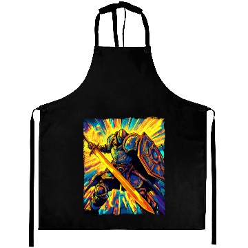 Discover Epic Fantasy Knight In Vibrant Battle Energy Art Aprons