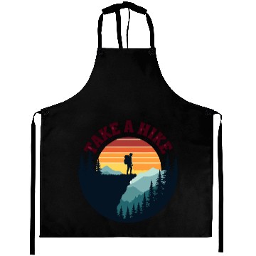 Discover Take A Hike - Vintage Sunset Mountain Silhouette Aprons