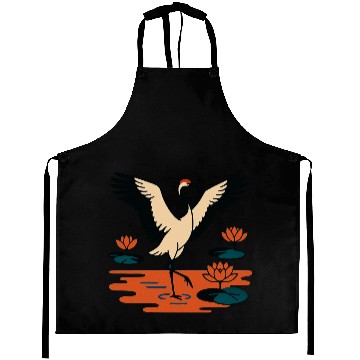 Discover Serene Crane & Lotus Design Aprons