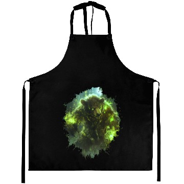 Discover Magical Bear Warrior with Green Nature Energy Aprons