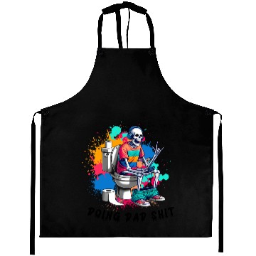 Discover Funny Dad Skeleton - Doing Dad Shit Meme Art Aprons