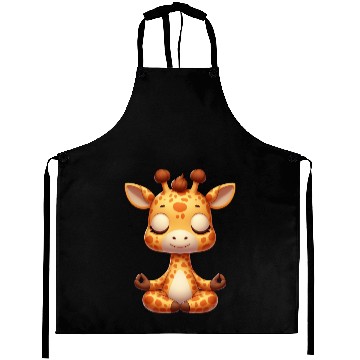 Discover Cute giraffe yoga meditation relaxation cartoon Aprons