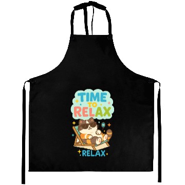 Discover Time to Relax – Cute Cat Chilling in a Beach Chair Aprons