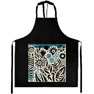 Discover Teal & Black Floral Pattern Aprons
