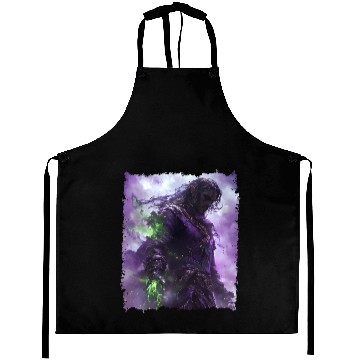 Discover Shadow Elf with Purple Aura and Magic Power Aprons
