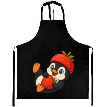 Discover Cute penguin with fruity strawberry hat cartoon Aprons