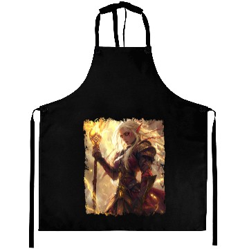 Discover Fiery Elf Mage with Glowing Magical Staff Design Aprons
