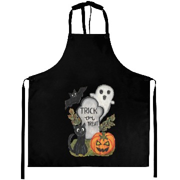 Discover Halloween trick or treat theme watercolor artwork Aprons