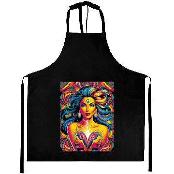 Discover Vibrant Psychedelic Goddess Illustration Aprons