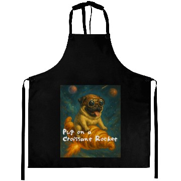 Discover Pug on a Croissant Rocket Aprons