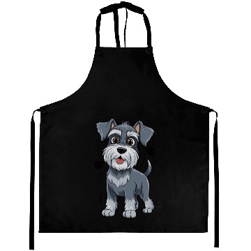 Discover Adorable Schnauzer Pup Illustration With Big Eyes Aprons