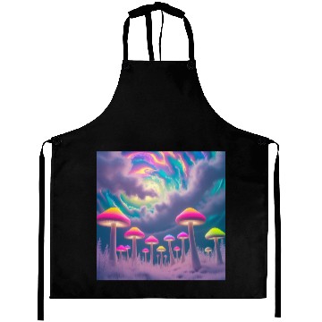 Discover Neon Mushroom Forest – Psychedelic Minimalist Aprons