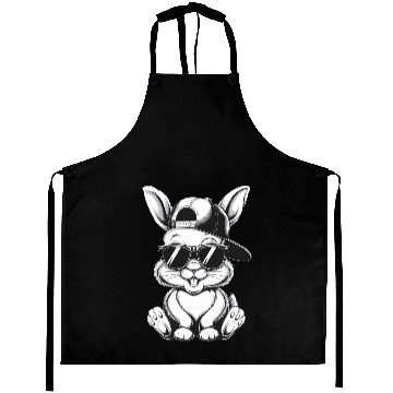 Discover Cool Hip Hop Bunny in Sunglasses and Cap Sketch Aprons