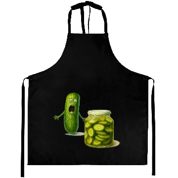 Discover Funny Pickle Cartoon Cute Dill Pickle Jar Reaction Aprons