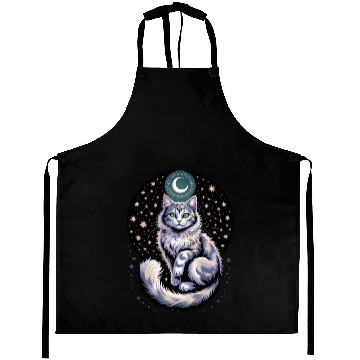 Discover Celestial Cat with Stars and Moon Aprons