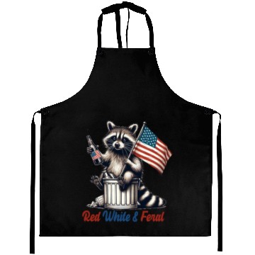 Discover Red White and Feral Raccoon 4th July Aprons