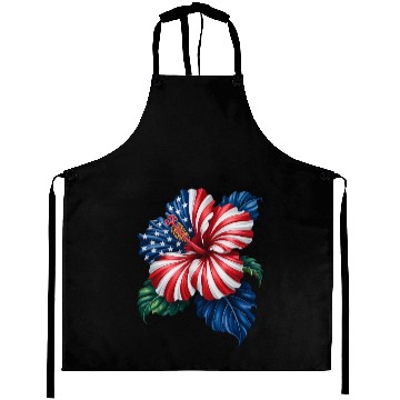 Discover Hibiscus Flower Patriotic American Flag 4th Aprons
