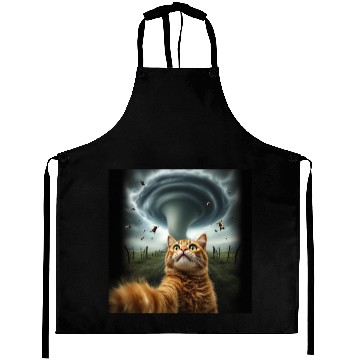 Discover Funny Tornado Cat Selfie Flying Cow Meme Aprons