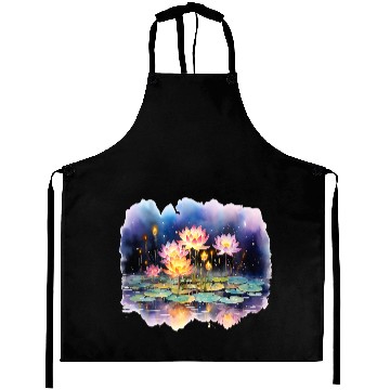 Discover Retro Zen Lotus Firefly Night Aprons