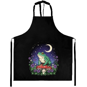 Discover Green Frog on Red Mushroom - Starry Night Aprons