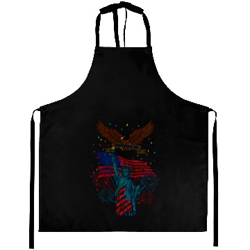 Discover US flag with eagle and statue of liberty Aprons