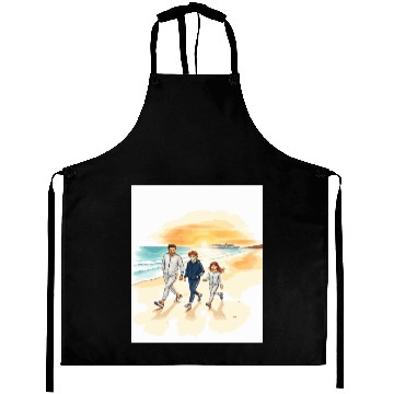 Discover family walking along the beach. Aprons