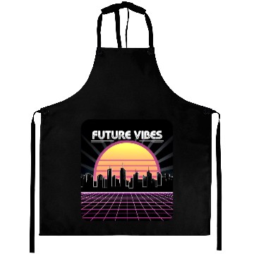 Discover Future Vibes Synthwave Sunset Grid Retro 80s Aprons