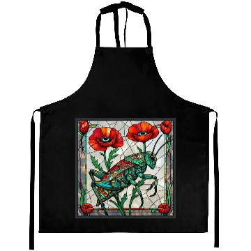 Discover Grasshopper cricket stained glass poppy flower Aprons
