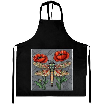 Discover Dragonfly stained glass design vibrant poppy eye Aprons