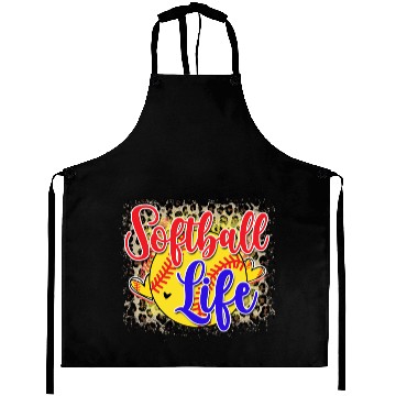 Discover Softball Life Leopard Print Grunge Aprons