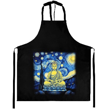 Discover Starry Night Buddha Zen Art Inspired by Van Gogh Aprons