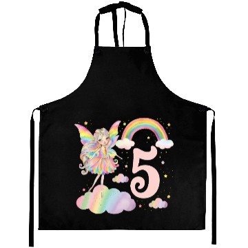 Discover Magical Rainbow Fairy Elf 5th Birthday Girl Aprons