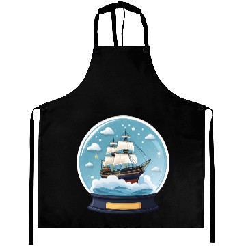 Discover Fantasy Ship in Star Filled Snow Globe Aprons